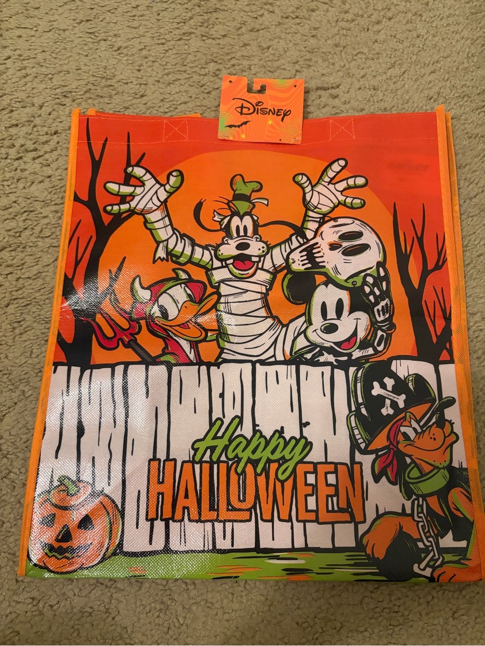 Disney Halloween Trick-or-Treat Tote in Bright Orange with Green Accents